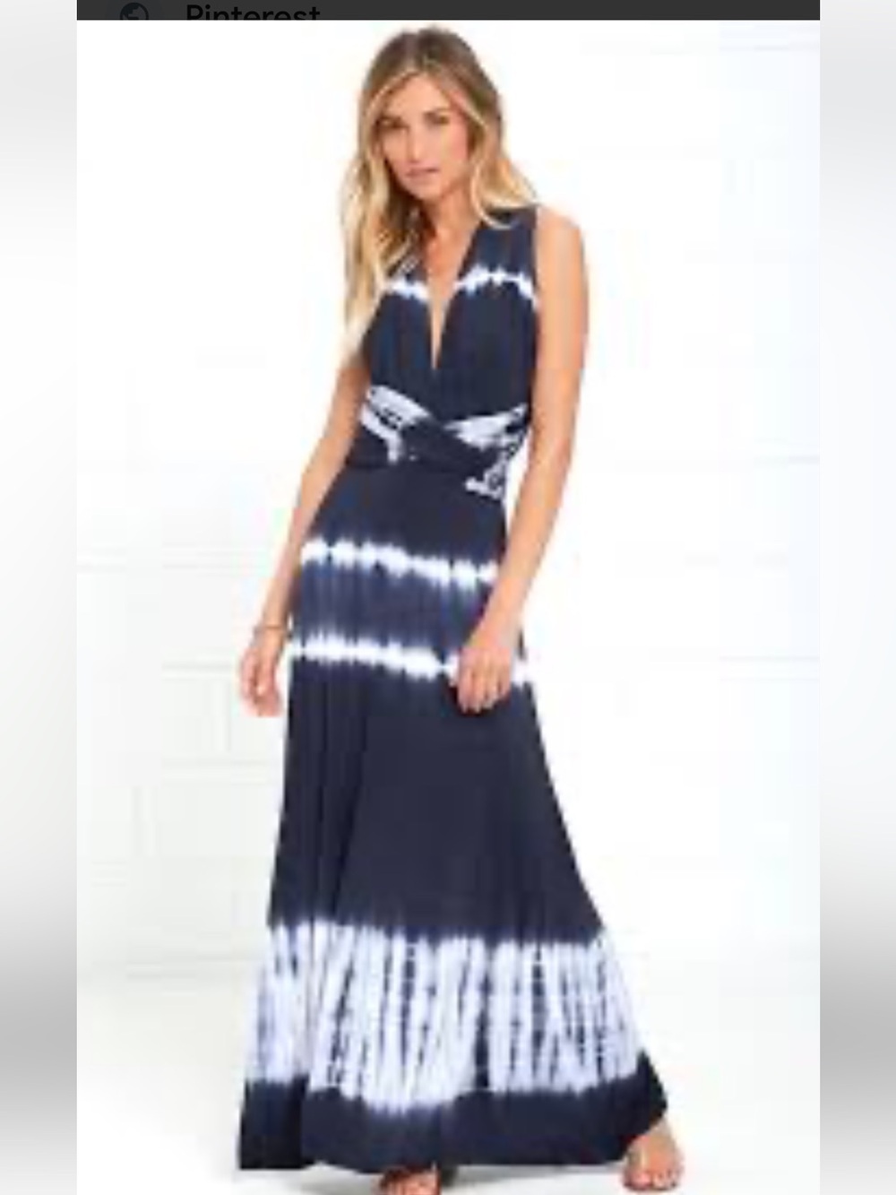 Lulu's Navy and White Tie-Dye V-Neck Maxi Dress
